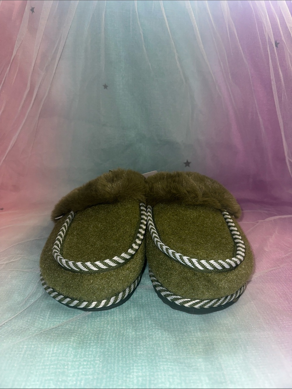 Men's Olive Faux-Fur Lined Slip-On Moccasins